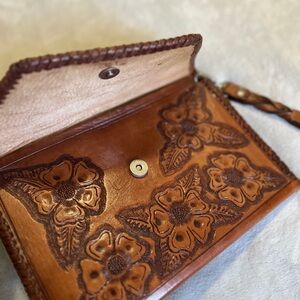 Floral Embossed Leather Clutch
